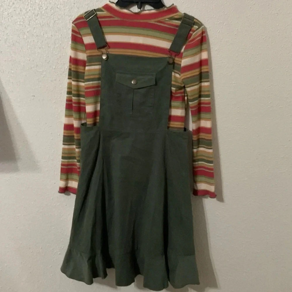 Bonnie Jean Girls 6X Olive Green 2-Piece Stripe Corduroy Jumper Set NWT - Picture 1 of 4